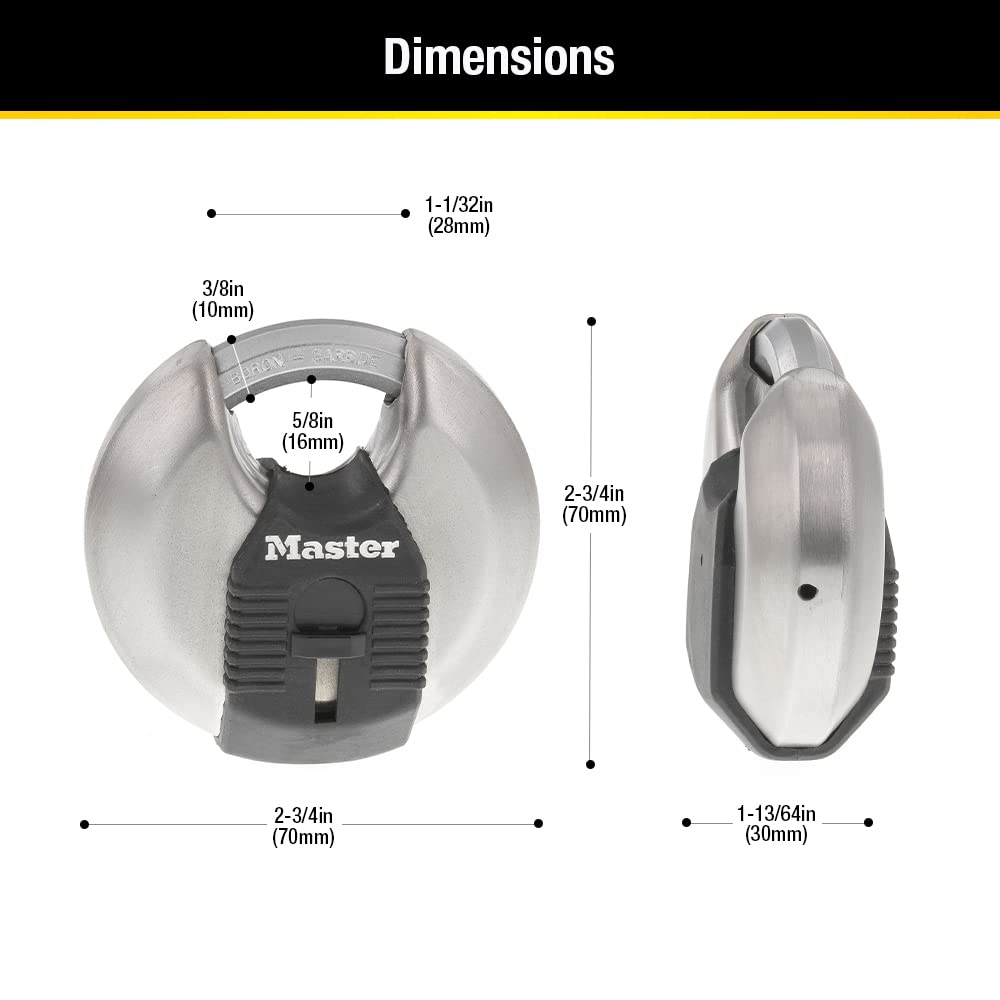 MASTERLOCK M40XKADCCSEN 70mm Disc Padlock, 2-3/4"