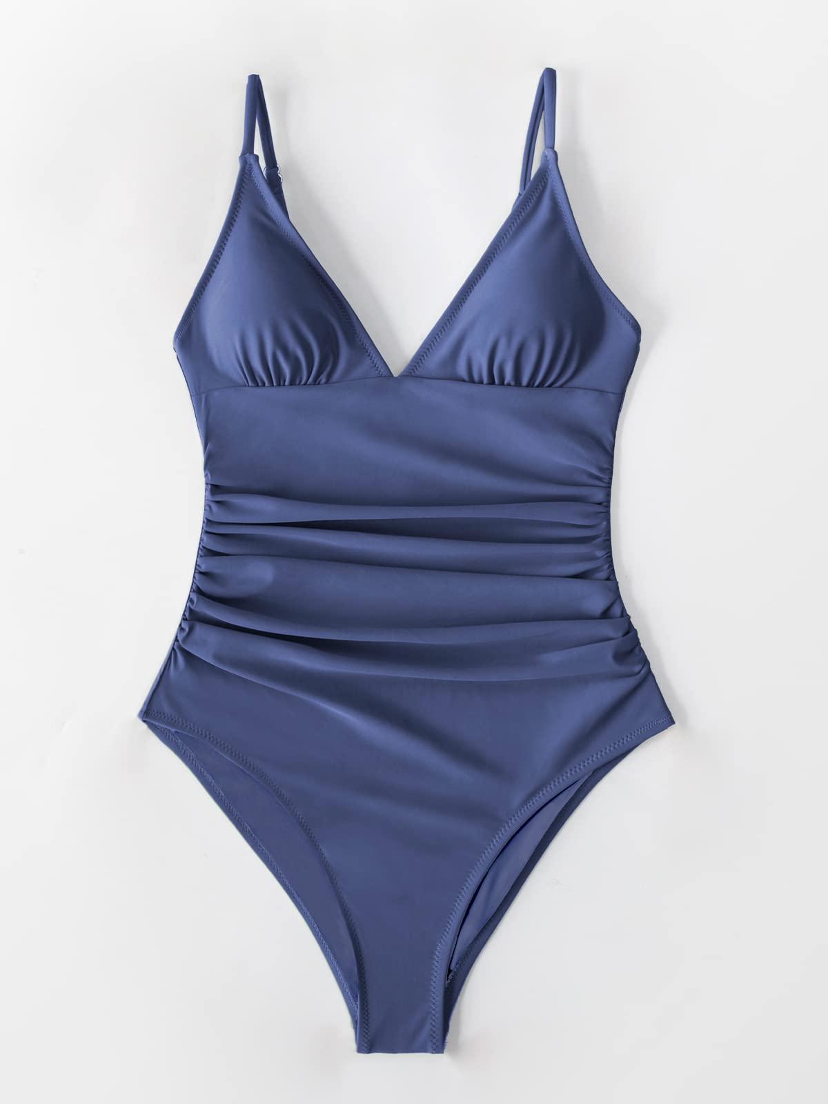 CUPSHE Women's One Piece Swimsuit Tummy Control V Neck Two Piece Bathing Suits, M Dark Slate Blue