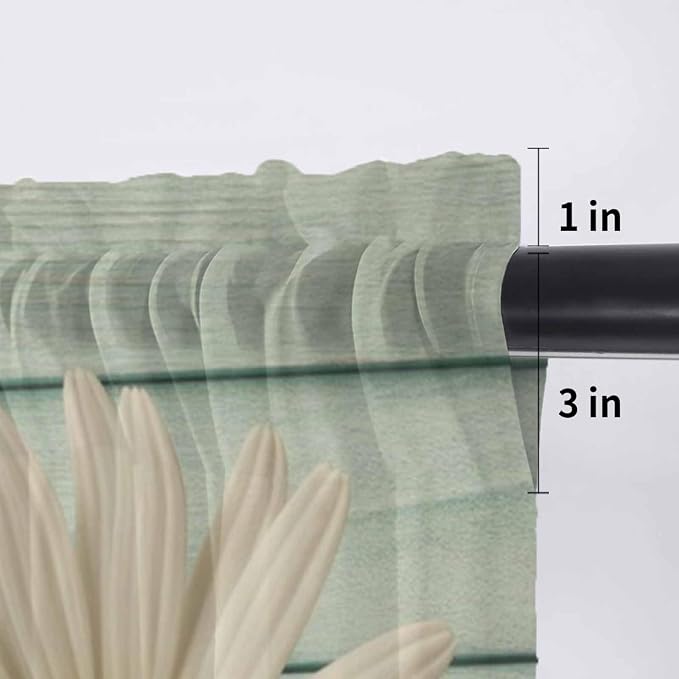 Daisy Flower Sheer Valances for Windows 54"x18", Light Filtering Kitchen
