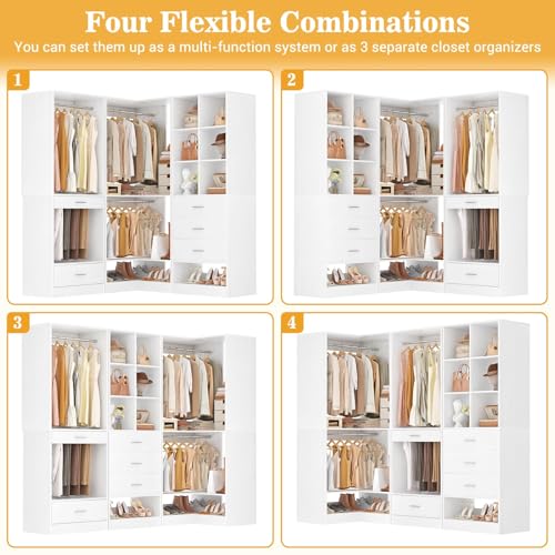 Homieasy Closet System Organizer with Drawers, Pants Rack, Cube Storage and Hanging Area – Wardrobe Organizer with Hanging Rods, Shoe Storage & Anti-Tip Kit – Expandable and Easy to Install, White
