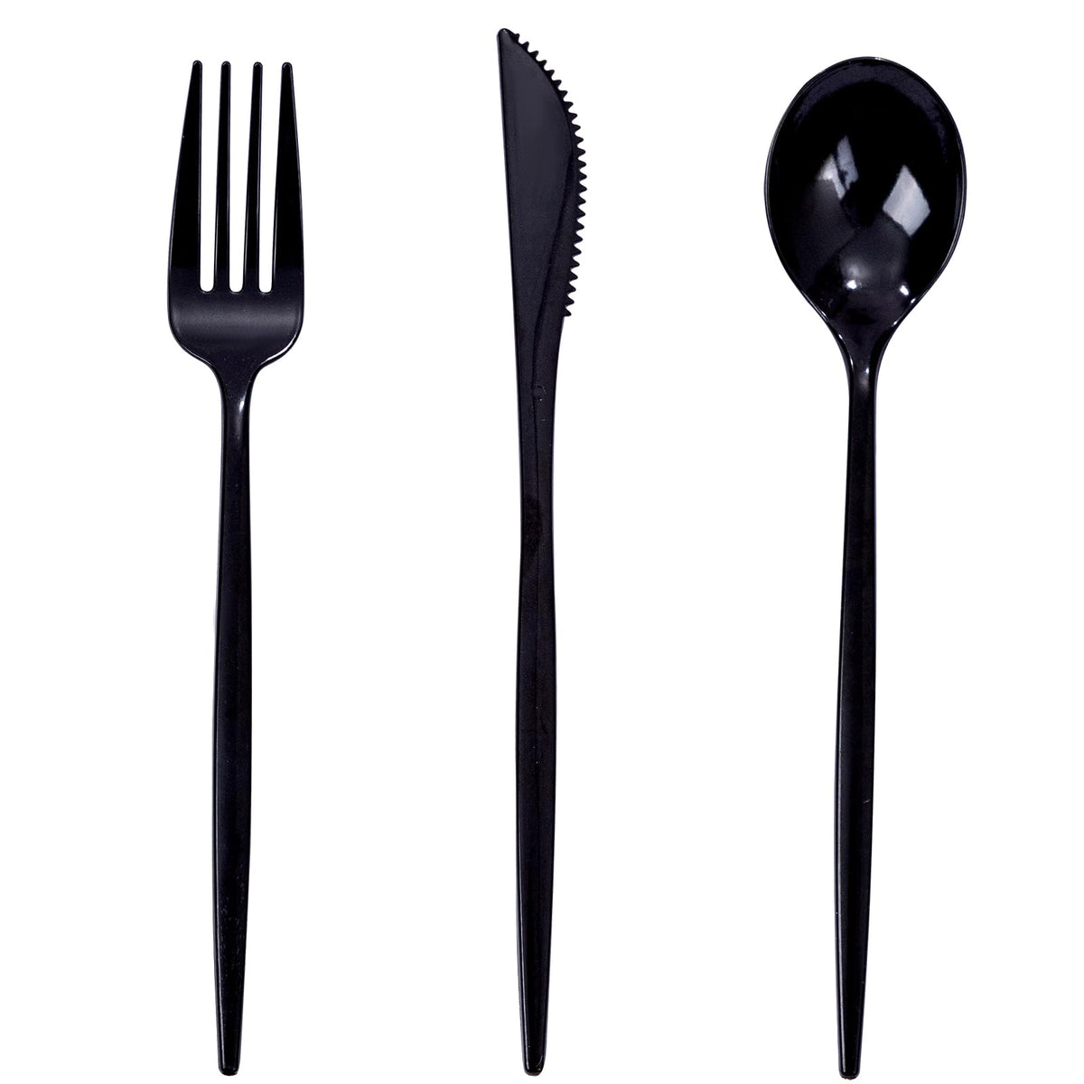 PULOTE 150PCS Black Plastic Silverware Set Disposable - Heavy Duty Black Plastic Cutlery - Black Plastic Utensils Set Include 50 Forks,50 Spoons,50 Knives for Party&Graduation