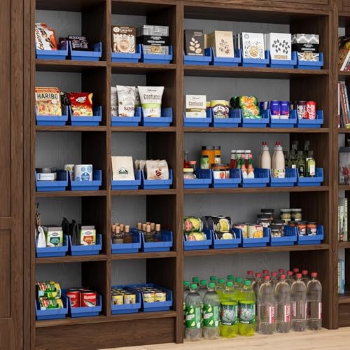 Akro-Mils 30130 Plastic Shelf Bins, Heavy Duty Storage Bins for Garage, Closet, and Drawer Organization, 12" x 6-1/2" x 4", Blue, 12-Pack - color: Blue