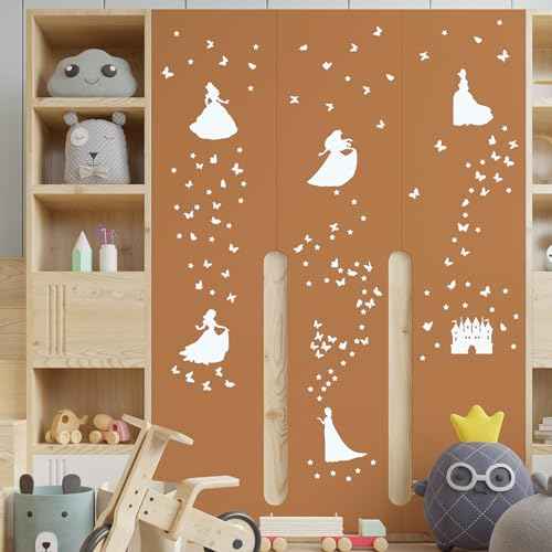 Glow in The Dark Princess Castle Wall Sticker, Self-Adhesive Star Butterfly Wall Decal for Girl's Room, Fluorescent Sticker for Ceiling Nursery (Blue)