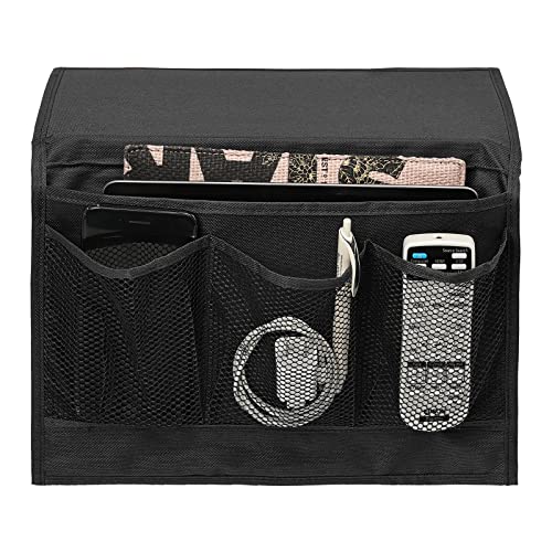 Surblue Bedside Caddy 4 Pockets Bedside Storage Organizer for TV Remote Control Phone Glasses Magazine (Black) - color: Black
