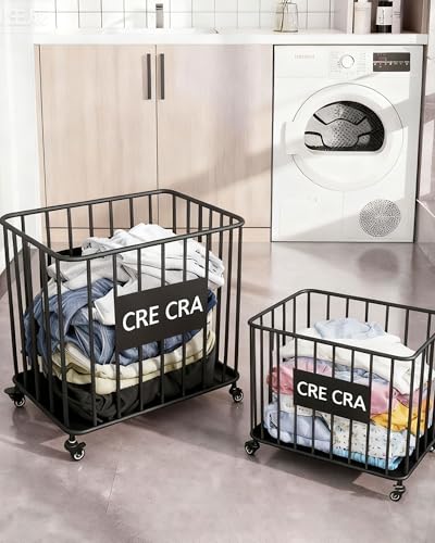 Iron Laundry Hamper with Wheels | Durable Metal Clothes Basket | Easy Mobility | 19.69 x 11.81 x 23.62 Inches | Pack of 2