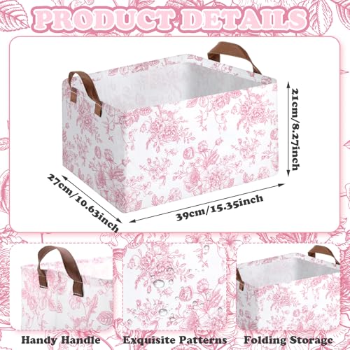 Boao 3 Pcs Pink Floral Foldable Storage Baskets Pink Hydrangea Laundry Basket with Handles Waterproof Storage Bins Fabric Shelf Baskets for Organizing Closet Clothes - style: Pink Flowers