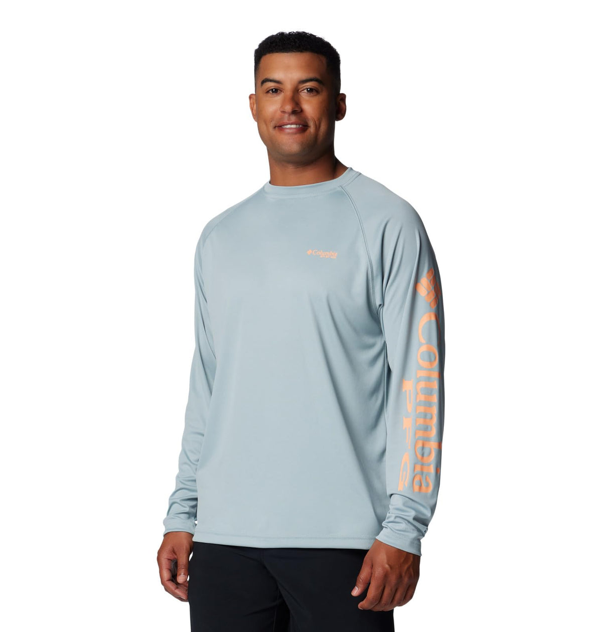 Columbia Men's PFG Terminal Tackle Long Sleeve Fishing Shirt, Crushed Blue/Bright Nectar Logo, 2X Tall