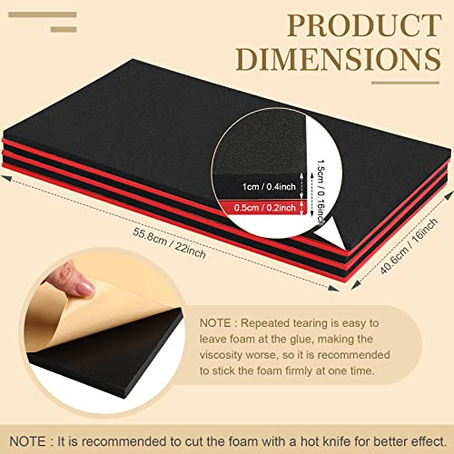3 Sets Tool Box Shadow Foam Organizers Liner Adjustable Inserts Foam Non Slip Liner Mat for Tool Box, Cabinet and Chest Drawers, Black Top and Red Bottom(16 x 22 Inch)
