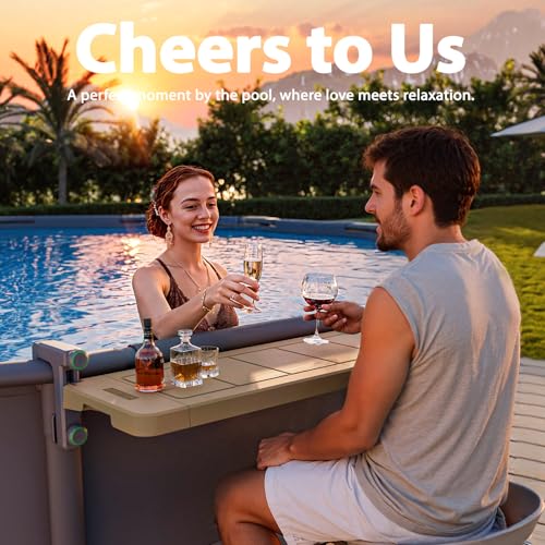 POOLHACKER Poolside Bar, [Original] Swim Up Bar Exclusively for Above-Ground Round Pools. Patio Poolside Table Smart Fold Easy Maintenance, Weather Resistant Stable Tabletop (Amber Brown) - color: Amber Brown