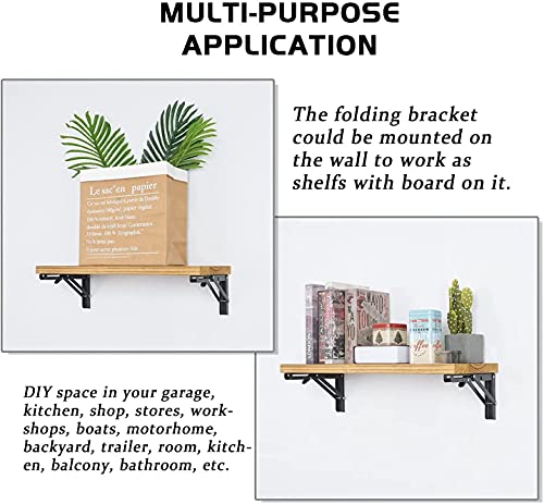 Folding Shelf Brackets - 12 Inch 2 Pcs Heavy Duty Shelf Brackets, Collapsible Shelf Bracket, DIY Wall Mounted Foldable Shelf, Table Brackets, Space Saving with Screws - size: 12 Inch- 2 Packs