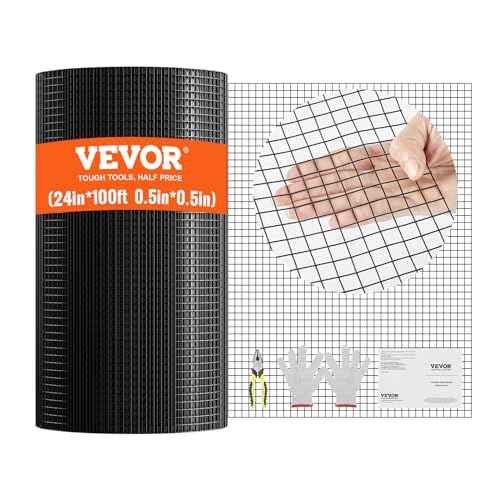 VEVOR Hardware Cloth, 24'' x 100' 1/2 inch Galvanized Wire Mesh Roll, 19 Gauge Chicken Wire Fencing Roll, Vinyl Metal Wire Mesh for Chicken Coop Barrier, Rabbit Snake Fences, Poultry Enclosures