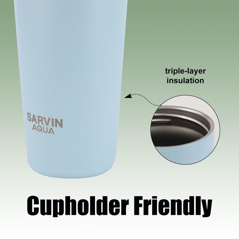 Sarvin Aqua DualSip 30oz Insulated Stainless Steel Water Bottle with Two-Way Spout, Built-In Straw and Carry Handle – Made for Travel, School, and Sports – BPA-Free, Leak-Proof. (Light Blue)