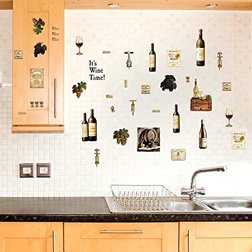 Marspark 8 Sheets Wine Bottle Kitchen Wall Decals Grape Fruit Wall Stickers Wine Tasting Stickers Peel and Stick for Kitchen Dining Room Bar Home Restaurant Decor