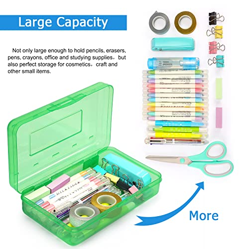 Tamaki 1 Pack Plastic Pencil Box Large Capacity Pencil Boxes Clear Boxes with Snap-tight Lid Stackable Design and Stylish Office Supplies Storage Organizer Box, Green - color: Green