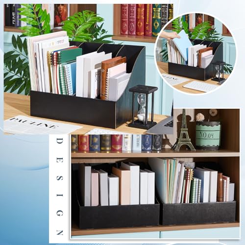 3 Pack Cardboard Magazine File Holders 12 Grids Vertical Book Bins 10.6'' x 10.2'' x 14'' Magazine Document Storage Box for Desk Shelves Home Office Classroom Library Use (Black) - color: Black