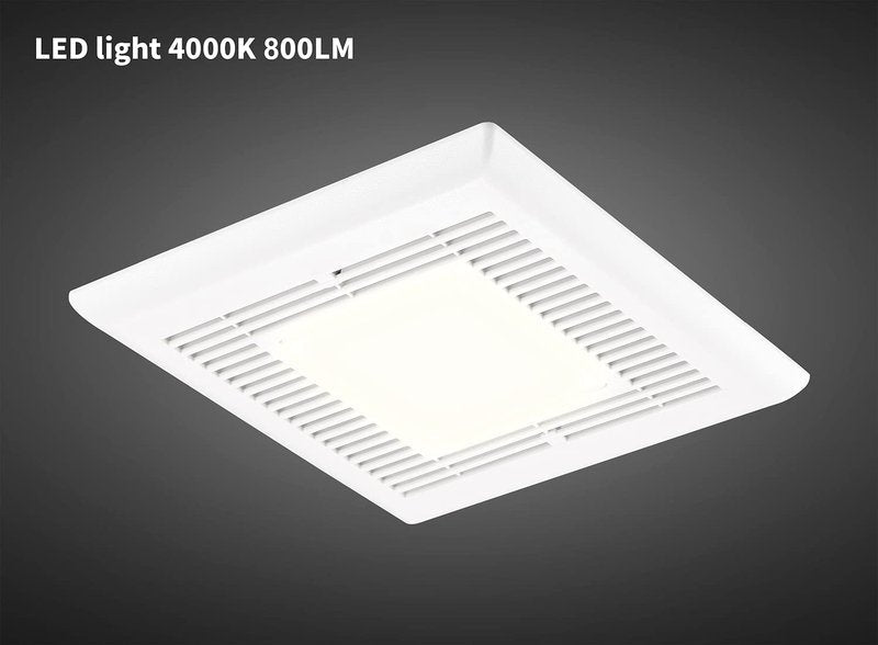 Tech Drive Bathroom Fan with Light 110 CFM, 1.2Sone No Attic access Needed Installation,Very Quiet Bath Ventilation and Exhaust Fan with LED Light 4000K 800LM, 4inch Duct,White Plastic Grille