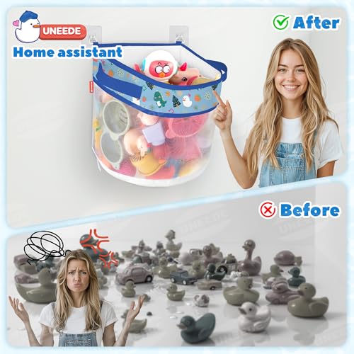 UNEEDE Dino Print Bath Storage,4.15 Gallons Bathtub Storage Organizer,Bath Holder for Bathtub Organizer and Storage,Quick Dry Bath Organizer,Mesh Shower Caddy,Blue Dinosaur Sutff - style: Blue dinosaur