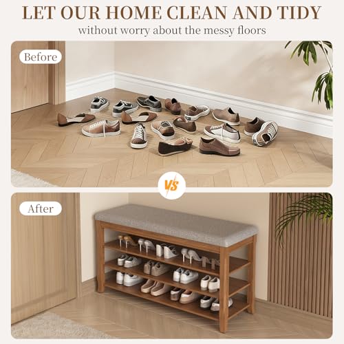 SolidWood Entryway Shoe Storage Bench, Flip-Top Soft-Close Lid, Adjustable Shelves, Cushioned Entryway Shoe Rack Organizer,Hallway, Closet, Foyer 39.4'' - size: 39.4"