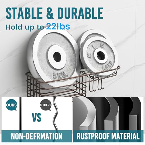 TAILI Shower Caddy Suction Cup with Hooks & Soap Holder, Heavy Duty Bathroom Shower Organizer, No Drilling Shelves for Inside Bathroom, Brown Metal Storage Holder - style: 1× Brown