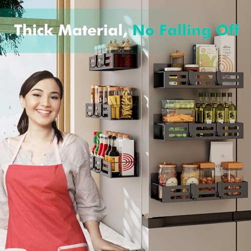 SETBAOO 6 Pack Magnetic Spice Rack for Refrigerator Set, Black Magnetic Shelf and Fridge Kitchen Cabinet Organizers Storage Seasoning Organization Mini Shelves. - size: 6 Pack Black-C