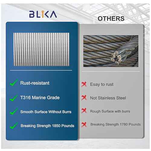 BLIKA 500FT 1/8" Stainless Steel Cable with Cutter, T316 Marine Grade, Stainless Steel Wire Rope 7x7 Strand Construction, 1850lbs Breaking Strength Aircraft Cable for Deck Cable Railing, Silver