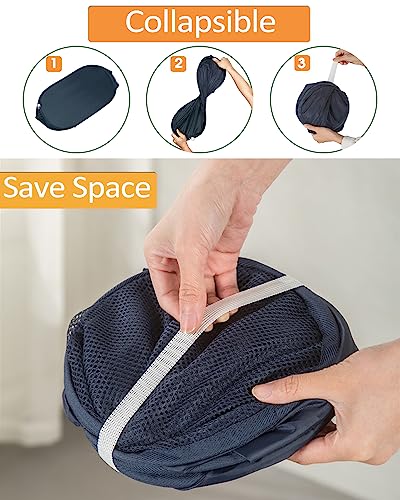 Bemkoo Navy Blue Durable Foldable Laundry Hamper, 22.8 x 14.2 x 14.2 inches - color: Navy Blue, size: Pop Vertical