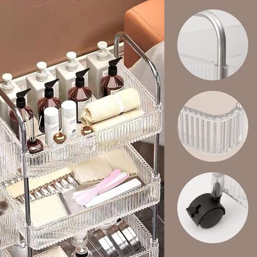 3 Tier Rolling Cart with Hanging Basket, Easy Assembly Acrylic Storage Carts with Lockable Wheels, Utility Cart Storage Organizer Serving for Office, Living Room, Kitchen, Bathroom - style: 3-Tier