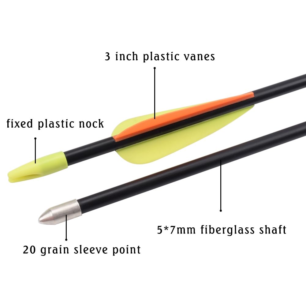 26 Inch Fiberglass Youth Arrows Archery Target Kids Recurve Bow Children Practice for Beginners Outdoor (Pack of 6)