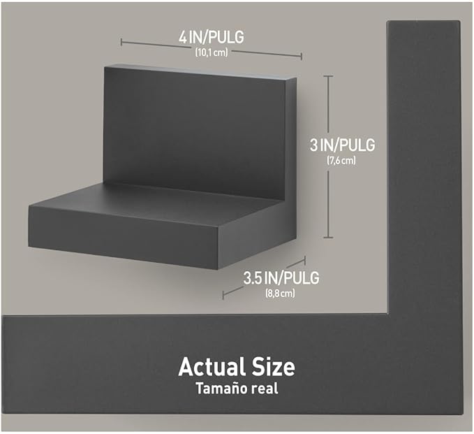 Command Display Ledges, Holds up to 2 lb, Slate, 2 Ledges with 8 Medium Strips, Damage-Free Hanging Floating Shelf with Adhesive Strips, Personalize Living Room, Bedroom, Kids Room or Office