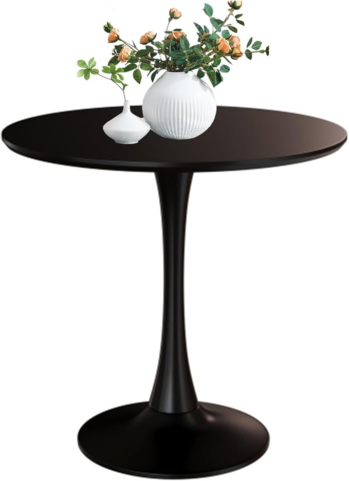 24" Tulip Table for 2-3 Persons Modern Round Dining Table, Mid-Century Dining Room Table Wooden MDF Circle Small Leisure Coffee Tables for Kitchen Living Room (Black, 24")
