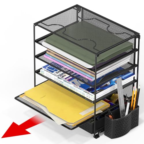 Simple Houseware 5-Tier Document File Tray with Supplies Sliding Drawer and Pen Bucket, Black