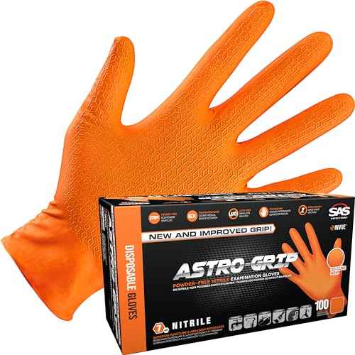 SAS Safety Astro-Grip Powder-Free Exam Grade Nitrile Disposable Gloves. Size 2X-Large, Orange, 7 mil Thickness. Chemical and Puncture Resistant. Single-Use. Pack of 100. (66475)