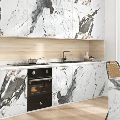 White Grey Marble Contact Paper Peel and Stick for Countertops Gray Marble Wallpaper Self Adhesive Removable Contact Paper for Kitchen Backsplash Cabinet Countertop Vinyl Wrap 15.7"¡¿78.7"
