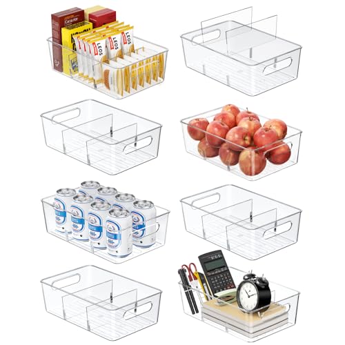 Mpotmiy Pantry Organizers and Storage , 8 Pack Snack Organizer for Pantry Shelf,Food Storage Bins with Divider,Clear Containers for Organizing,Transparent Plastic Basket,Refrigerator and Fridge Bins - style: 8pack