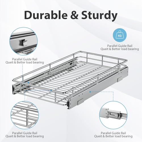 ZOINLIY Pull Out Cabinet Organizer, Versatile Slide Out Kitchen Organizers and Storage,Heavy Duty Drawer Cupboard Storage Basket, Smooth Sliding, Chrome Finish,11.8" W x 21" D - size: 11.8”W x 21”D (Outside Dimensions)