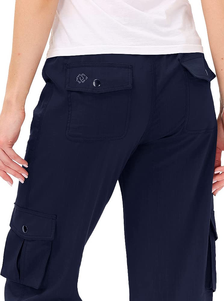 Hiking Cargo Shorts for Women Dry Fit Active Capri Pants for Camping with Pockets Navy