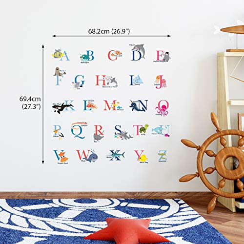 DECOWALL DS-8040 A-Z Ocean Alphabet Kids Wall Stickers Wall Decals Peel and Stick Removable Wall Stickers for Kids Nursery Bedroom Living Room (Small) d?cor