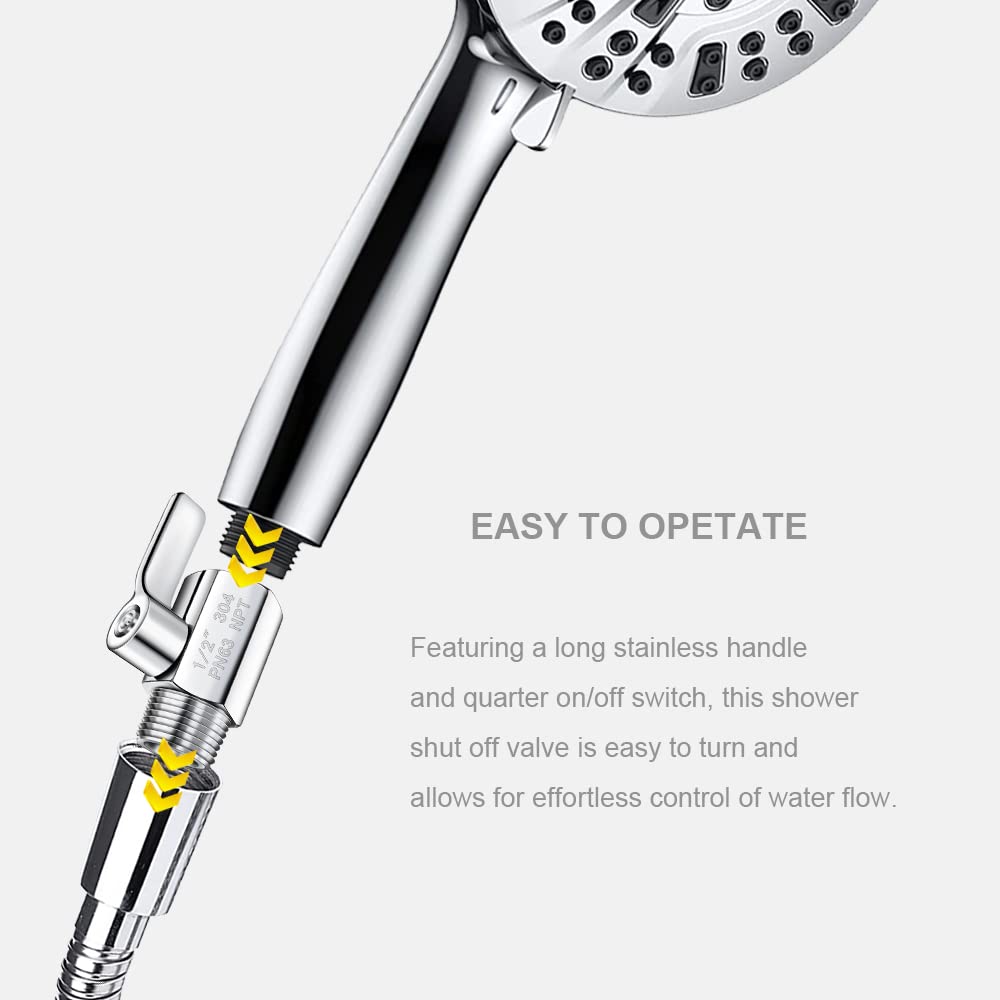 Shower Head Shut Off Valve 304 Stainless Steel Mini Ball Valve(1/2" Female X Male) NPT Thread Water Flow Control Valve Regulator