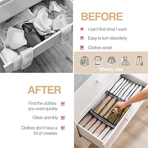 Wardrobe Clothes Organizer, 7 Grids Washable Portable Closet Organizer Mesh Separation Storage Box Foldable Closet Drawer Organizer for Underwear, Socks, Scarves, Jeans (Grey, 3 Jeans Grid) - size: 3 Jeans Grid