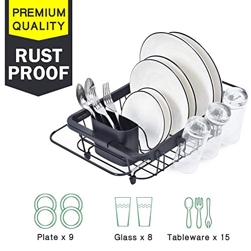 TOOLF Expandable Dish Drying Rack Over The Sink Adjustable Dish Rack in Sink Or On Counter Dish Drainer with Utensil Holder Rustproof for Kitchen - size: Middle
