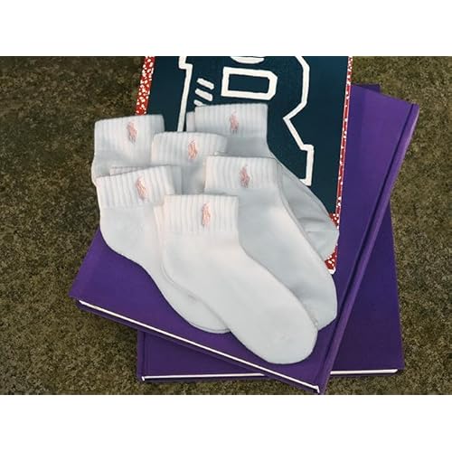 POLO RALPH LAUREN Girls' Athletic Performance Soft Cushioned Comfort Ankle Socks (6-Pack)