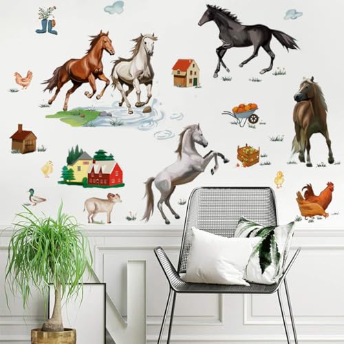 Runtoo Farm Animals Wall Sticker Wild Horse Wall Decals Kids Room Farmhouse Baby Nursery Playroom Wall Decor