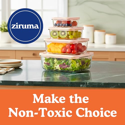 Ziruma Non-Toxic 4 Pack - Glass Food Storage Containers With Lids – Plastic Free, Airtight Meal Prep Containers, Multi-Size (12, 21, 35, 50 Oz), Microwave & Freezer Safe - size: Multi-Size