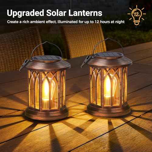 WdtPro Solar Lanterns Outdoor Hanging 4 Pack, Upgraded Bright Solar Lantern Lights Outdoor Waterproof, Solar Powered Lantern Over 12Hrs for Outside Garden Yard Patio Decor (Copper)