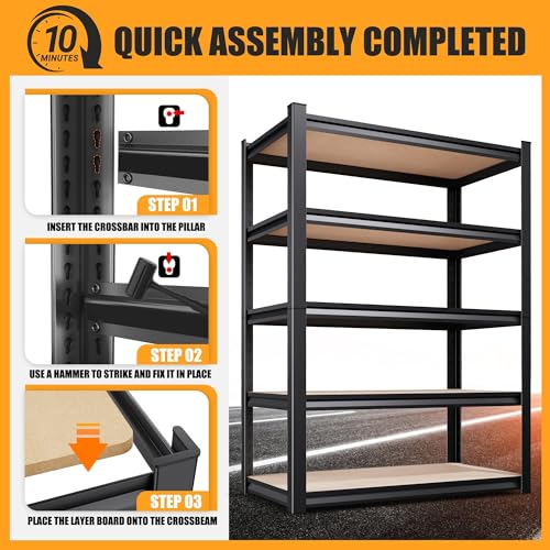 AOARGG 78"H-45.6"W Garage Shelving Heavy Duty Storage Shelves, Metal Adjustable Shelving Unit, Utility Garage Organizer Shelf for Basement, Pantry, Kitchen, Warehouse, 45.6"W x 19.7"D x 78"H - size: 5-Wood-19.7"Dx45.6"Wx78"H