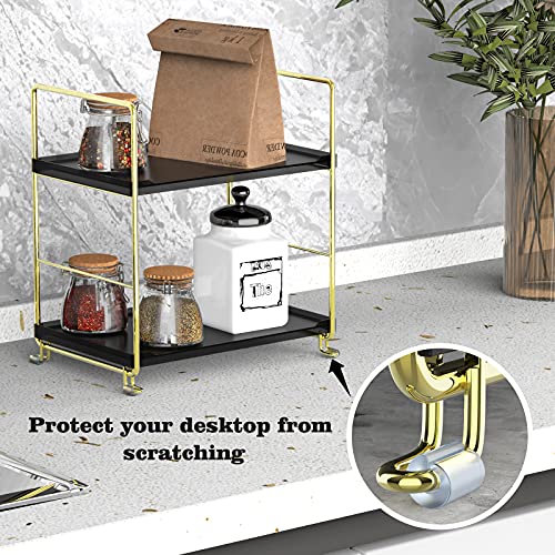 2-Tier Spice Rack Bathroom Organizer Countertop Storage Shelf, Cosmetic Storage Rack Standing Counter Shelf (Gold + Black) - color: Black + Gold
