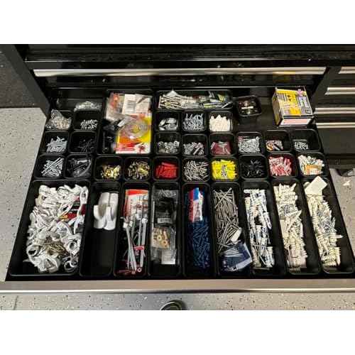 Gonice 30 PCS Black Interlocking Desk Organizer, Plastic Drawer Organizer Tray, Drawer Separator Tray for Office,Bathroom,Kitchen