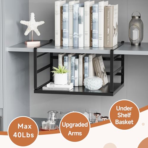 2 Pack Large Under Shelf Basket, Black Undershelf Storage Basket, Heavy Duty Slide-in Hanging Storage Basket, Metal Under Cabinet Organizer for Kitchen, Pantry, Desk, Bookshelf, Cabinet - size: 2 Pack Large Black