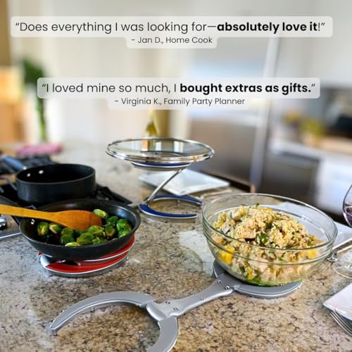 Trivae Pot Lid Holder – 4-in-1 Pot Lid Holder While Cooking, Pan Lid Holder, Trivet & Cake Stand – Versatile Kitchen Tool for Hot Pots, Serving & Display – Space-Saving, Heat-Resistant Stand - color: Flame Red