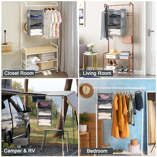 MAX Houser 3 Tier Shelf Hanging Closet Organizer, Closet Hanging Shelf with 2 Sturdy Hooks for Storage, 2 Pack, Foldable (Grey) - color: Grey2
